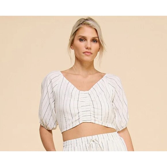 Allie Rose Striped Off-Shoulder Debbie Crop top Small - Picture 1 of 5